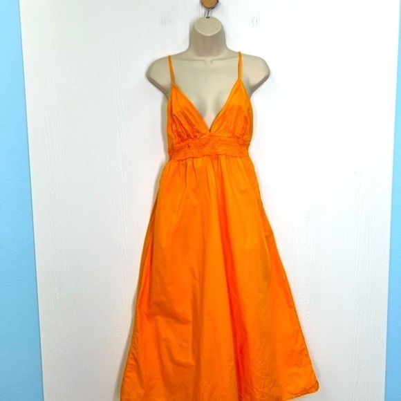 A New Day - Bright Orange Spaghetti Strap Open Back Midi Dress Size Medium - Picture 2 of 10